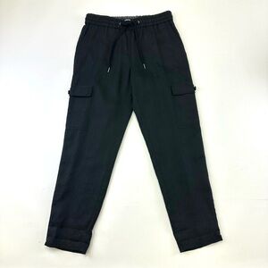 Olsen black linen cargo pull on pant Size 6 drawstring stretch waist